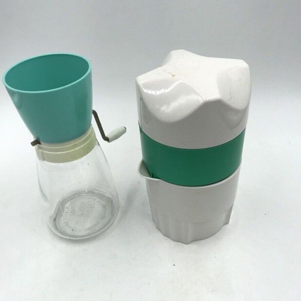 Vintage White Green Juicer Glass Nut Grinder Kitchenware